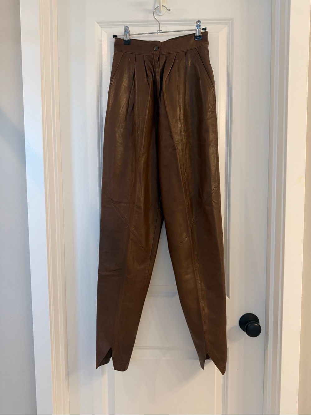 Jean Claude Jitrois Brown Leather Pleated Pants